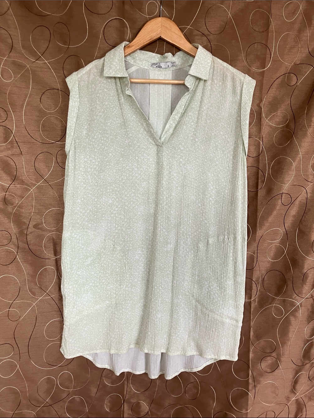 prAna Anini Tunic Sage Green Crinkle Gauze Sleeveless Collared Top Small